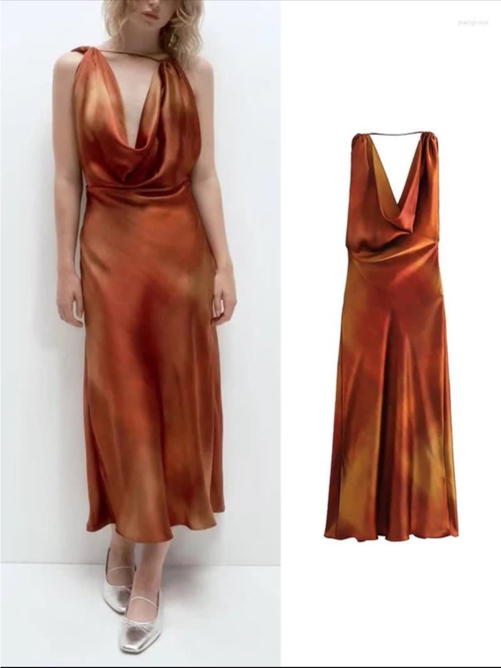 Zara Burnt Orange Satin Midi Dress
